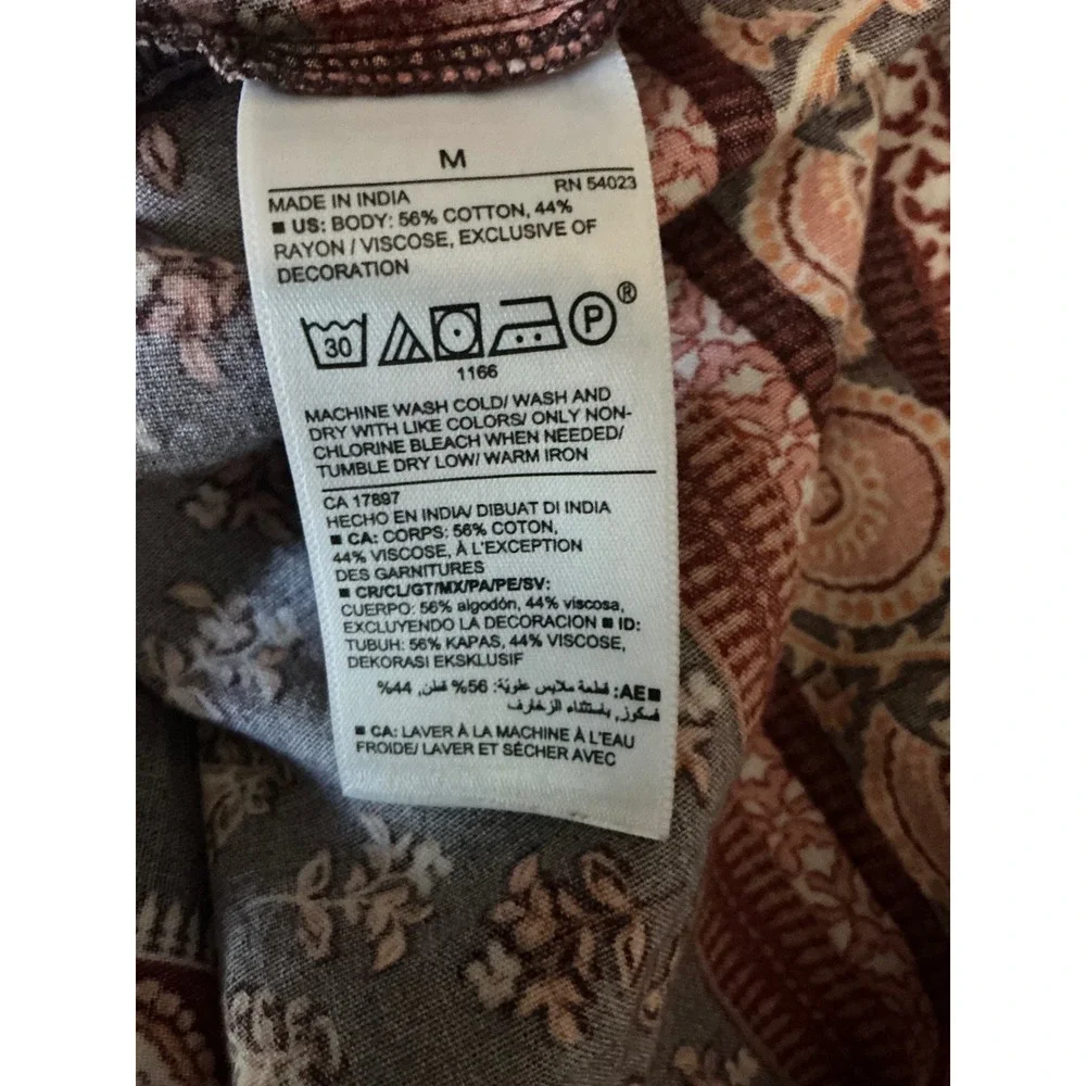 Old Navy Boho Midi Dress Womens Medium Brown Floral Tiered Excellent Tassel Tie